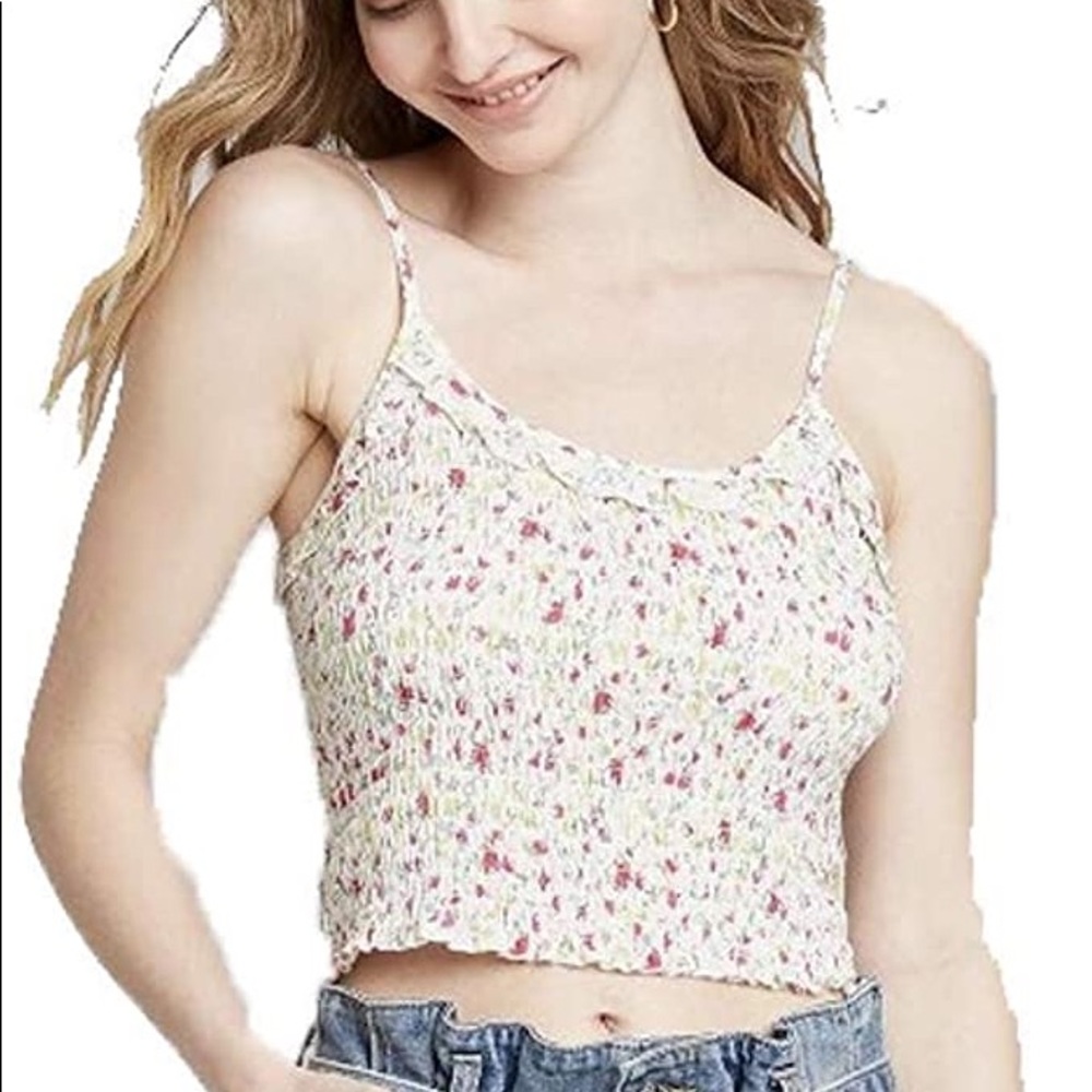 NWT Wild Fable White Floral Print Smocked Cropped Tank Top Size XL.